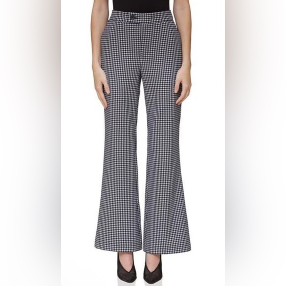 Avec Les Filles Women Black Gingham High Waist Slim Flare Pant Size 6 NWOT